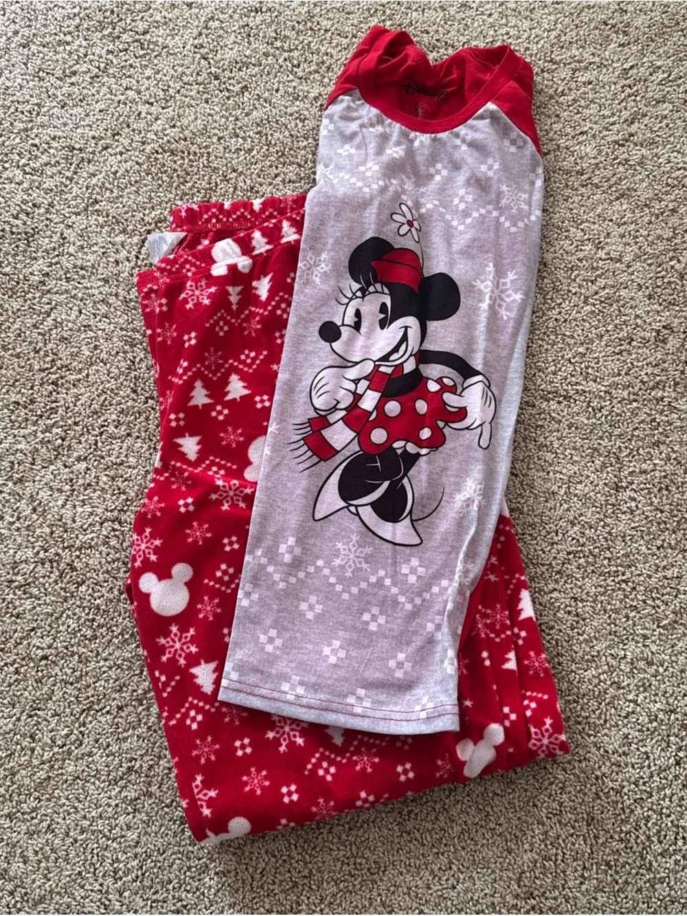 Disney Minnie Mouse Red and Gray Holiday Pajama Set
